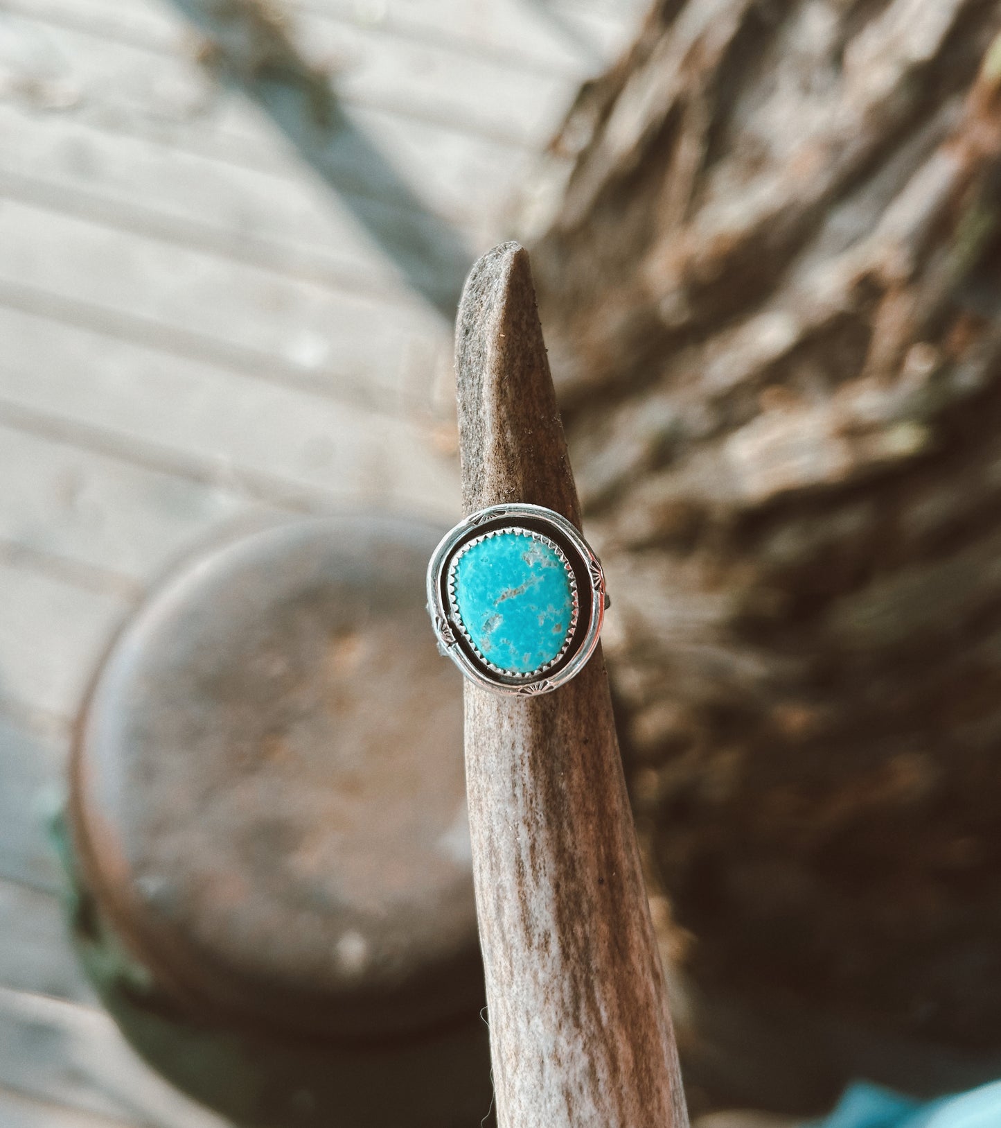 Stamped Turquoise Ring Size 7 1/2