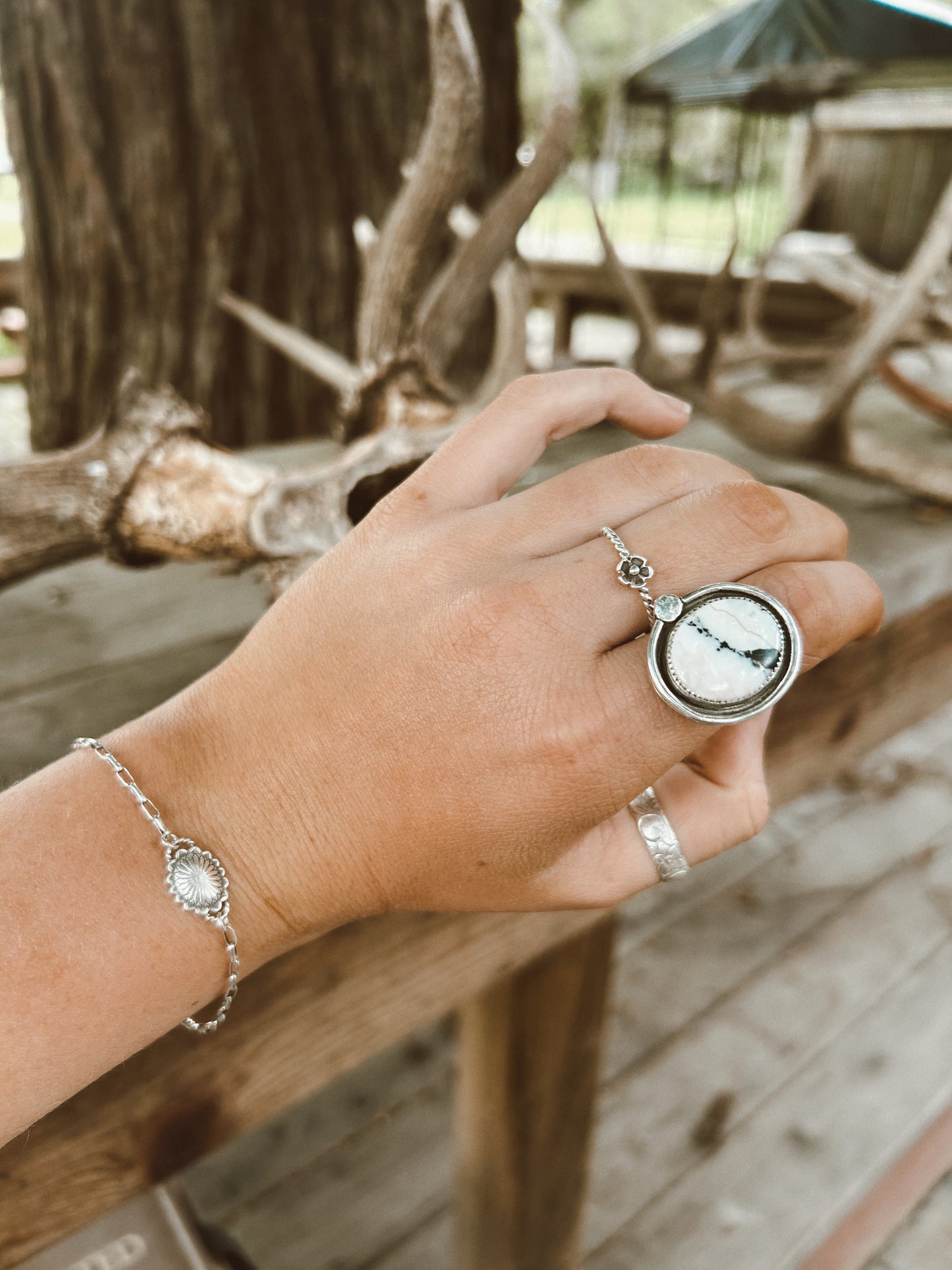 Statement White Buffalo Ring Size 8