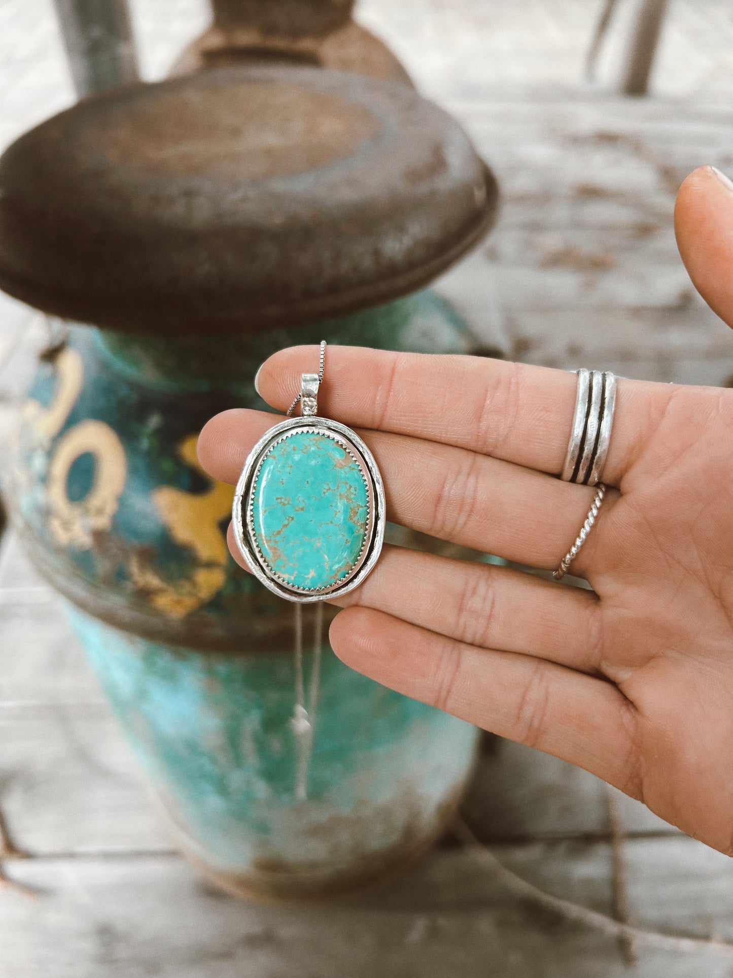Statement Turquoise Pendant w/ Chain