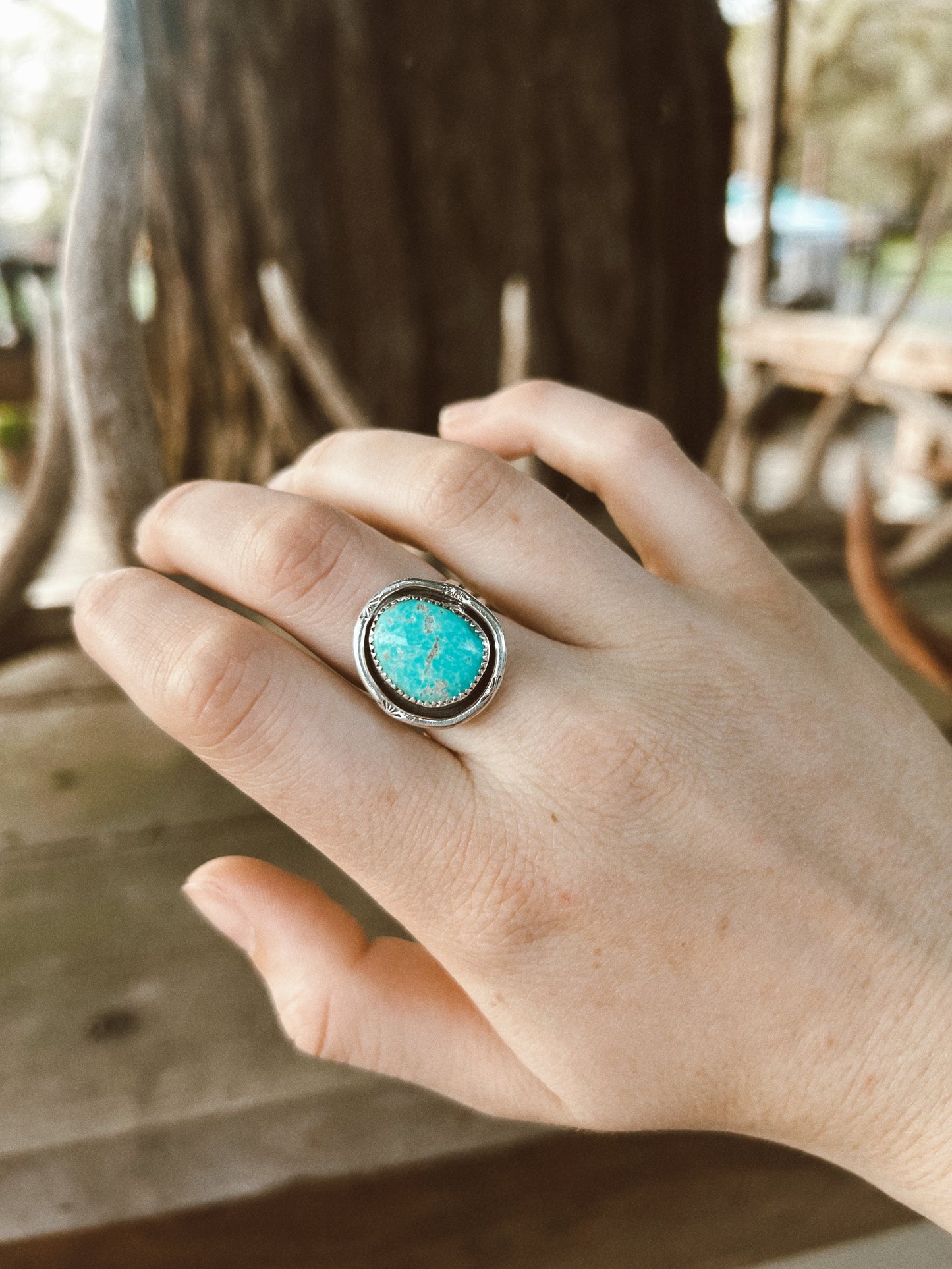 Stamped Turquoise Ring Size 7 1/2