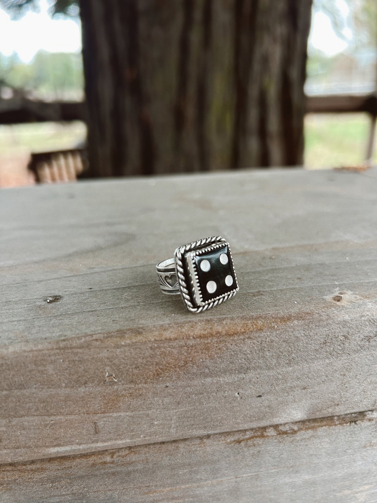 Black Heart Dice Ring Size 6