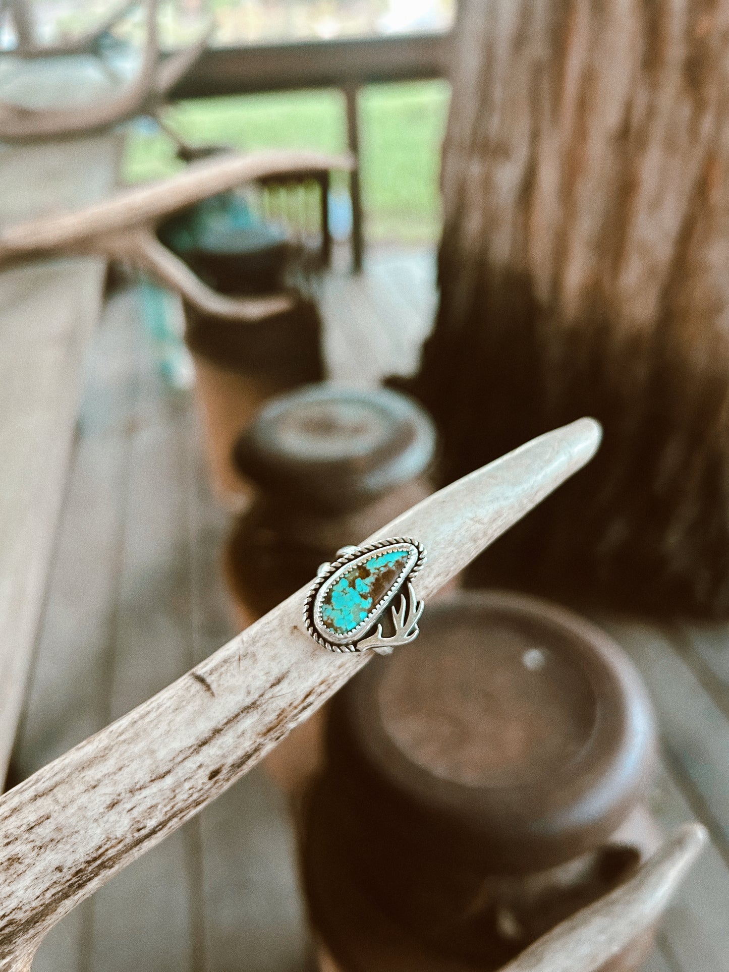 The Speckled Turquoise Antler Ring 7 1/2
