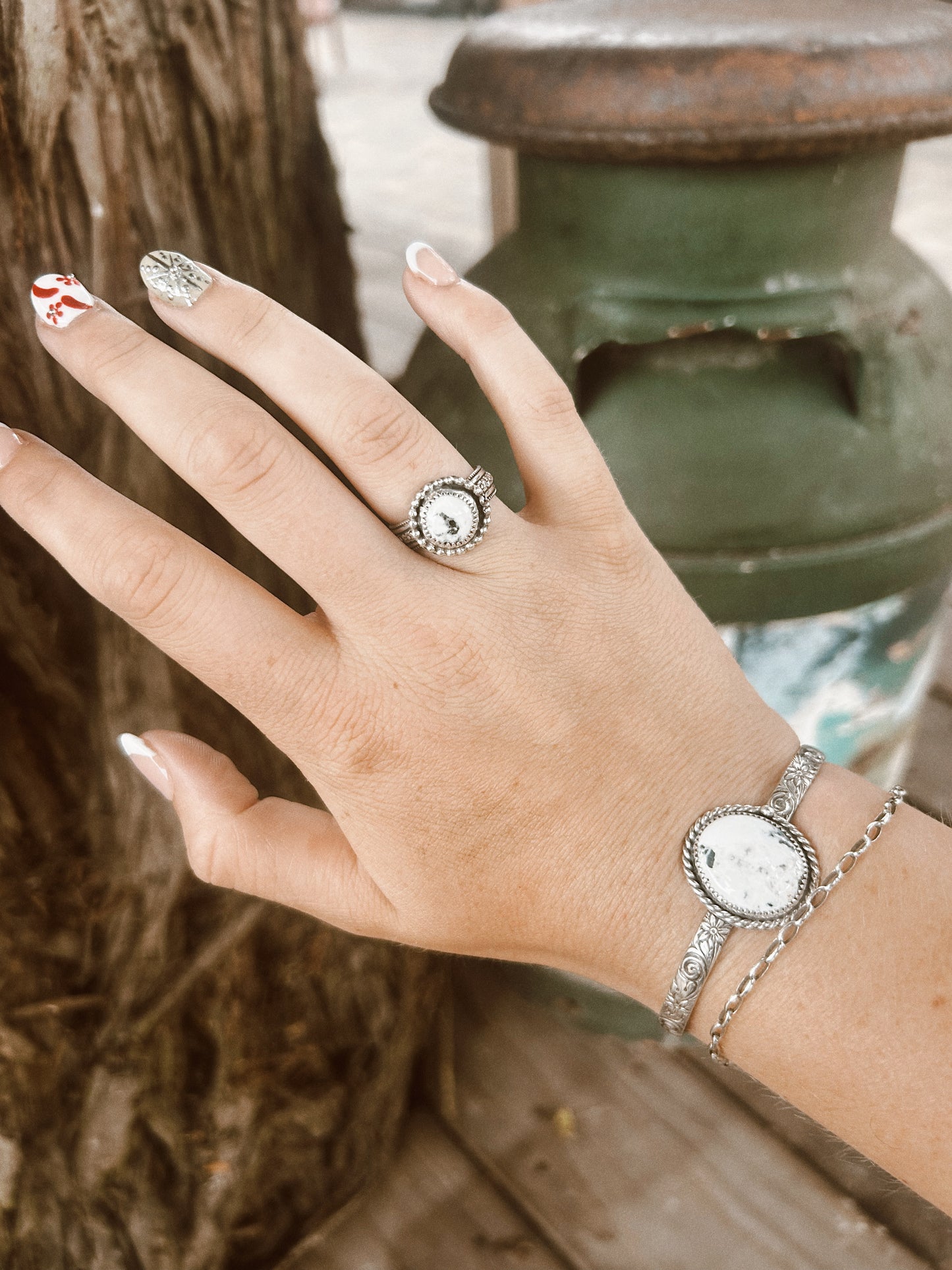 Floral White Buffalo Cuff