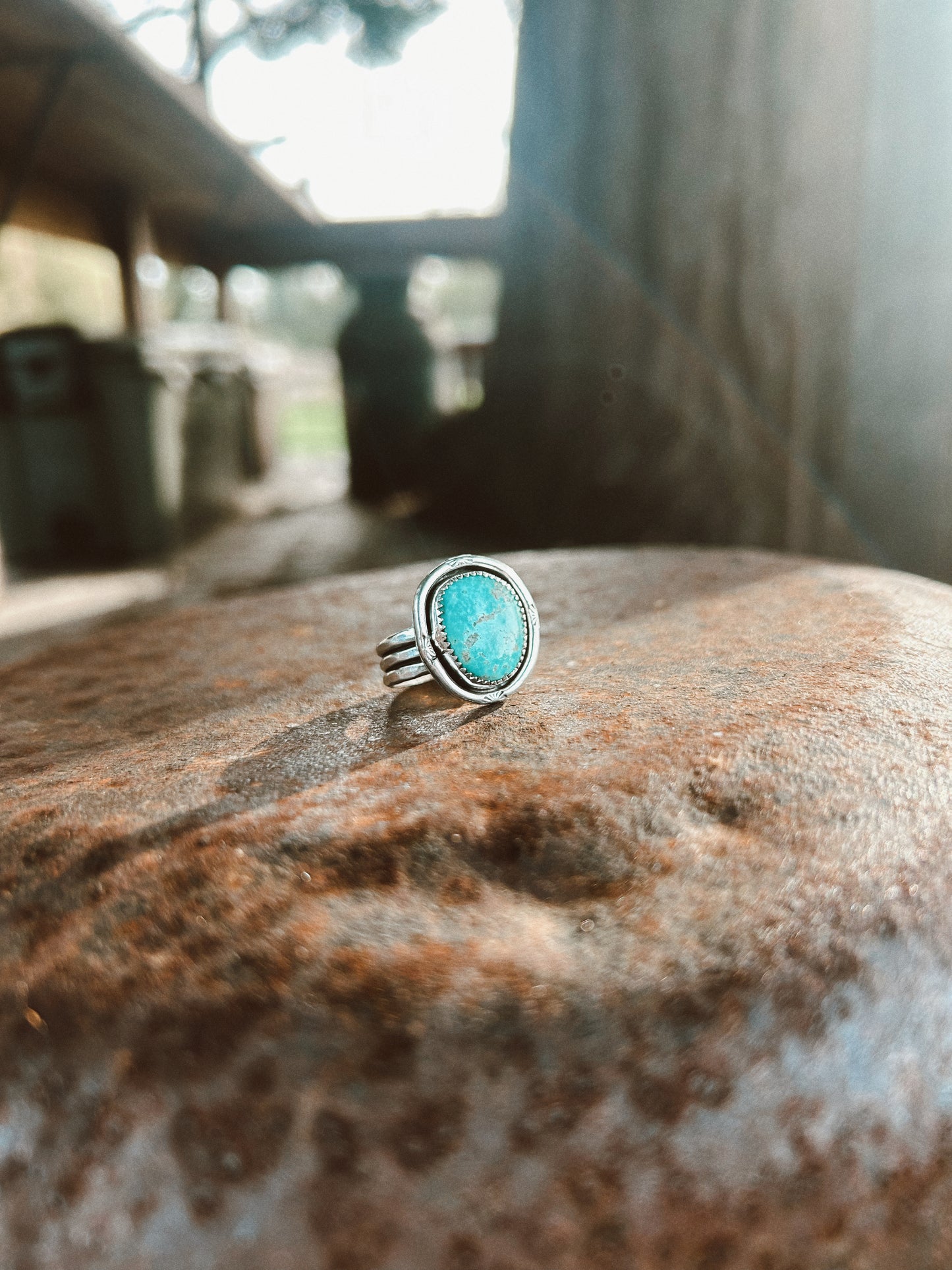 Stamped Turquoise Ring Size 7 1/2