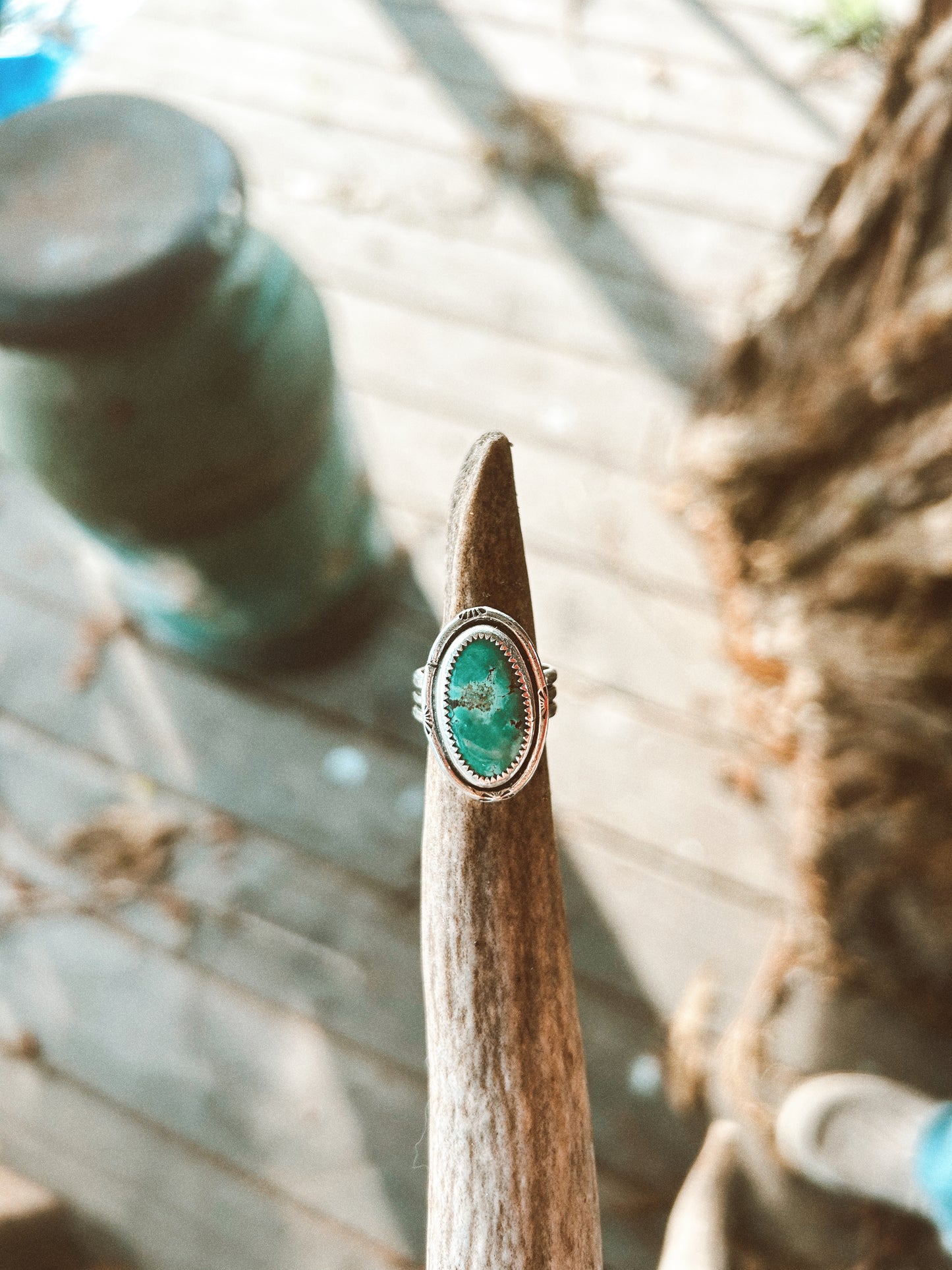 The Green Stamped Turquoise Ring Size 6