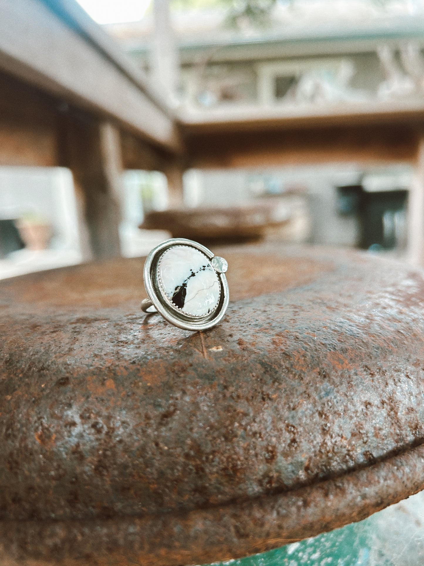 Statement White Buffalo Ring Size 8