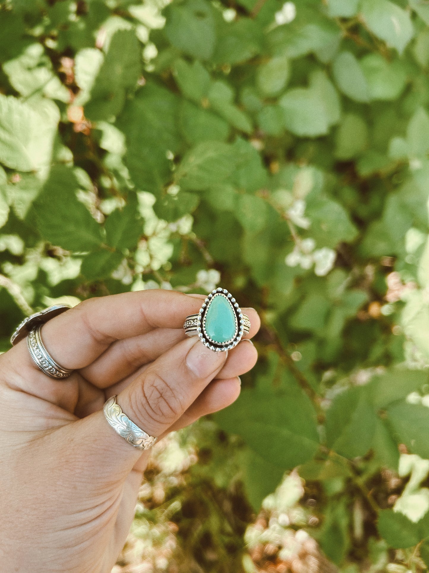 Green Beaded Ring Size 8