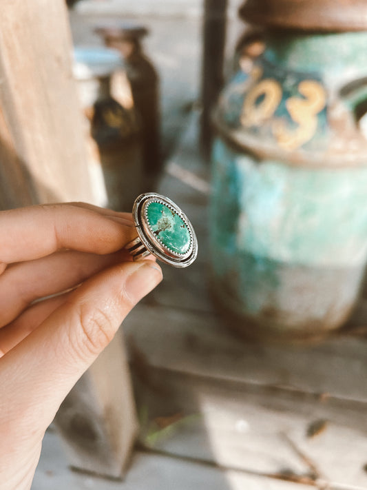 The Green Stamped Turquoise Ring Size 6