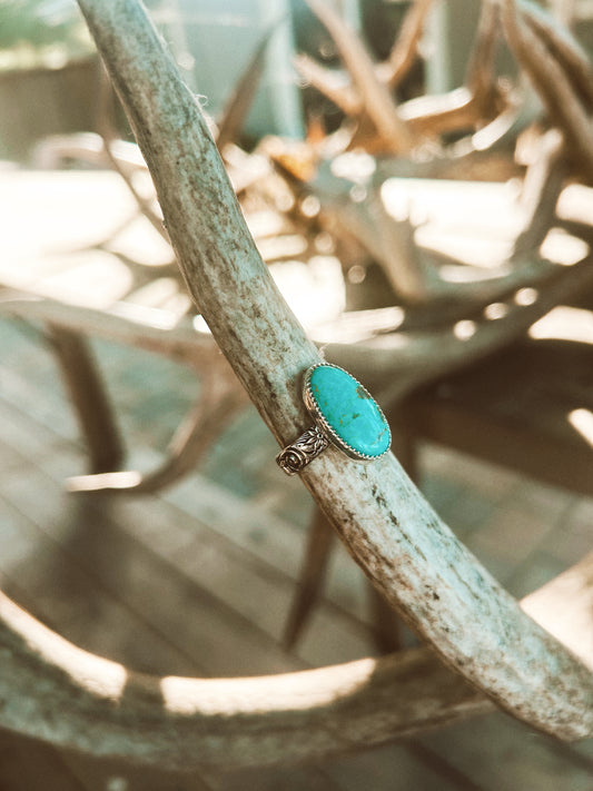 Turquoise Floral Ring Size 8 2/3