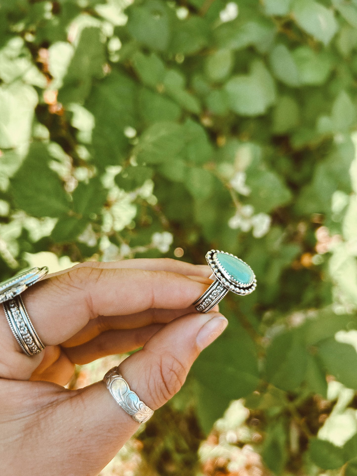 Green Beaded Ring Size 8