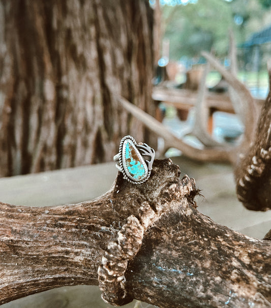 The Speckled Turquoise Antler Ring 7 1/2