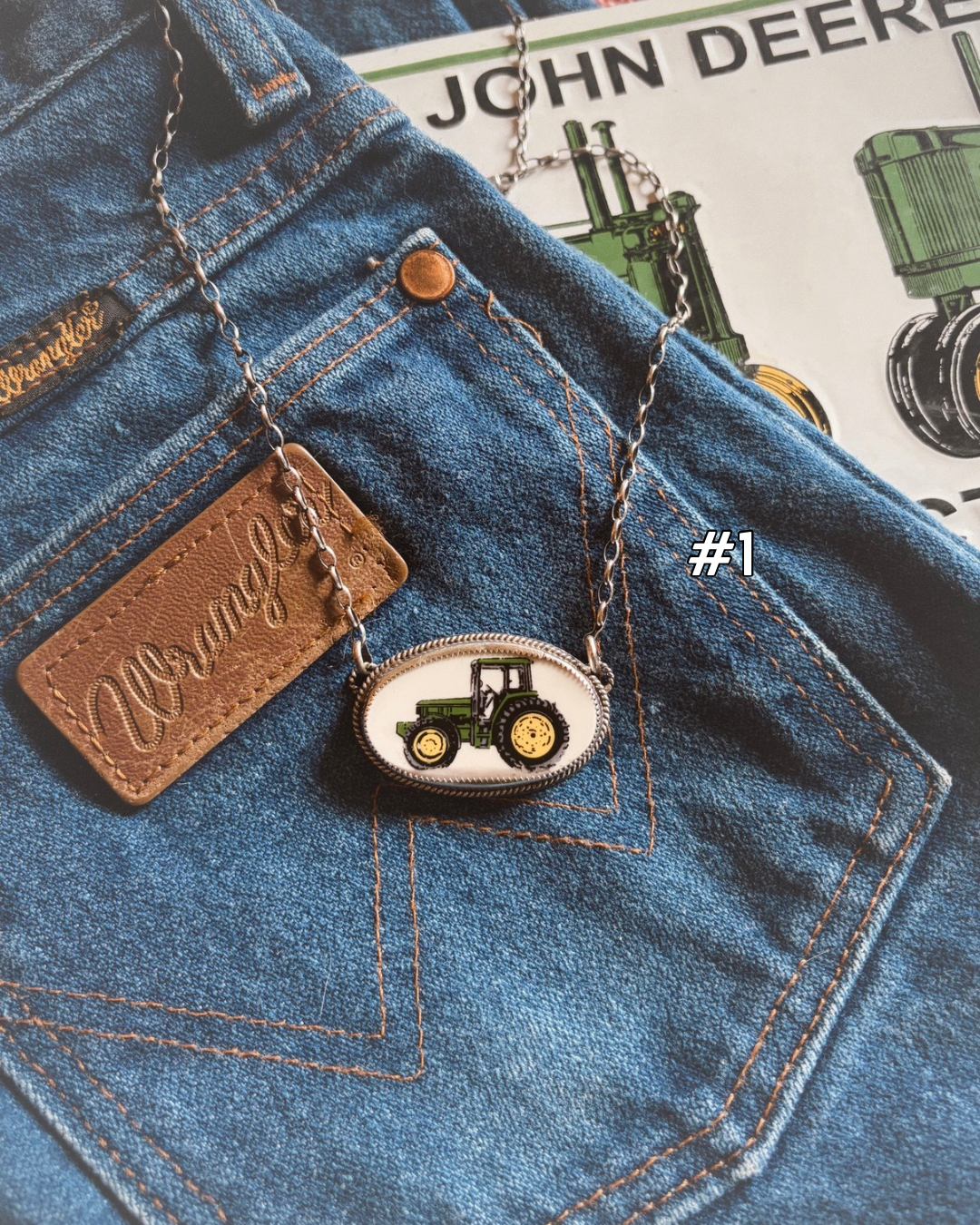The John Deere Tractor Necklace Oval