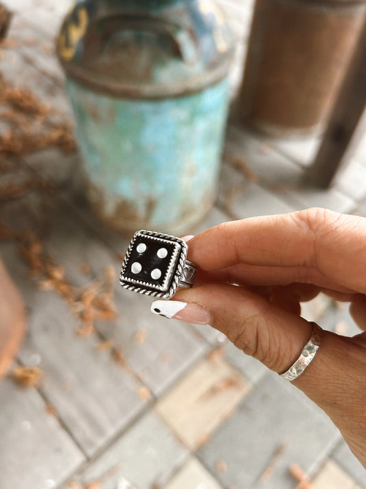 Black Heart Dice Ring Size 6