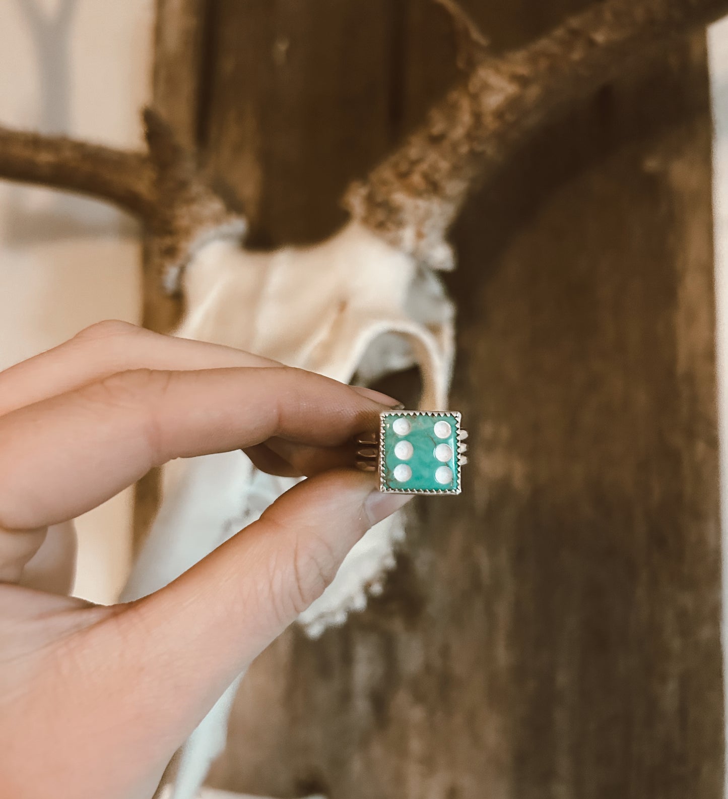 Turquoise Dice Ring Size 8