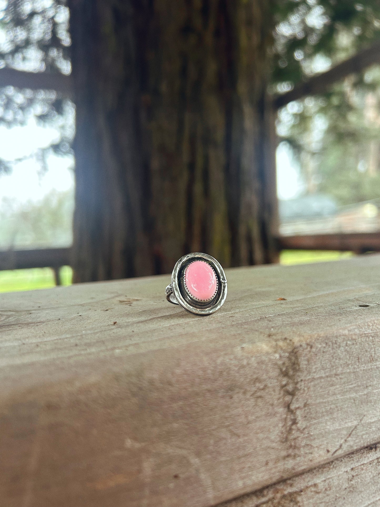 Pink Conch Halo Ring Size 7