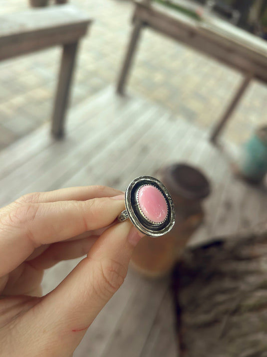 Pink Conch Halo Ring Size 7