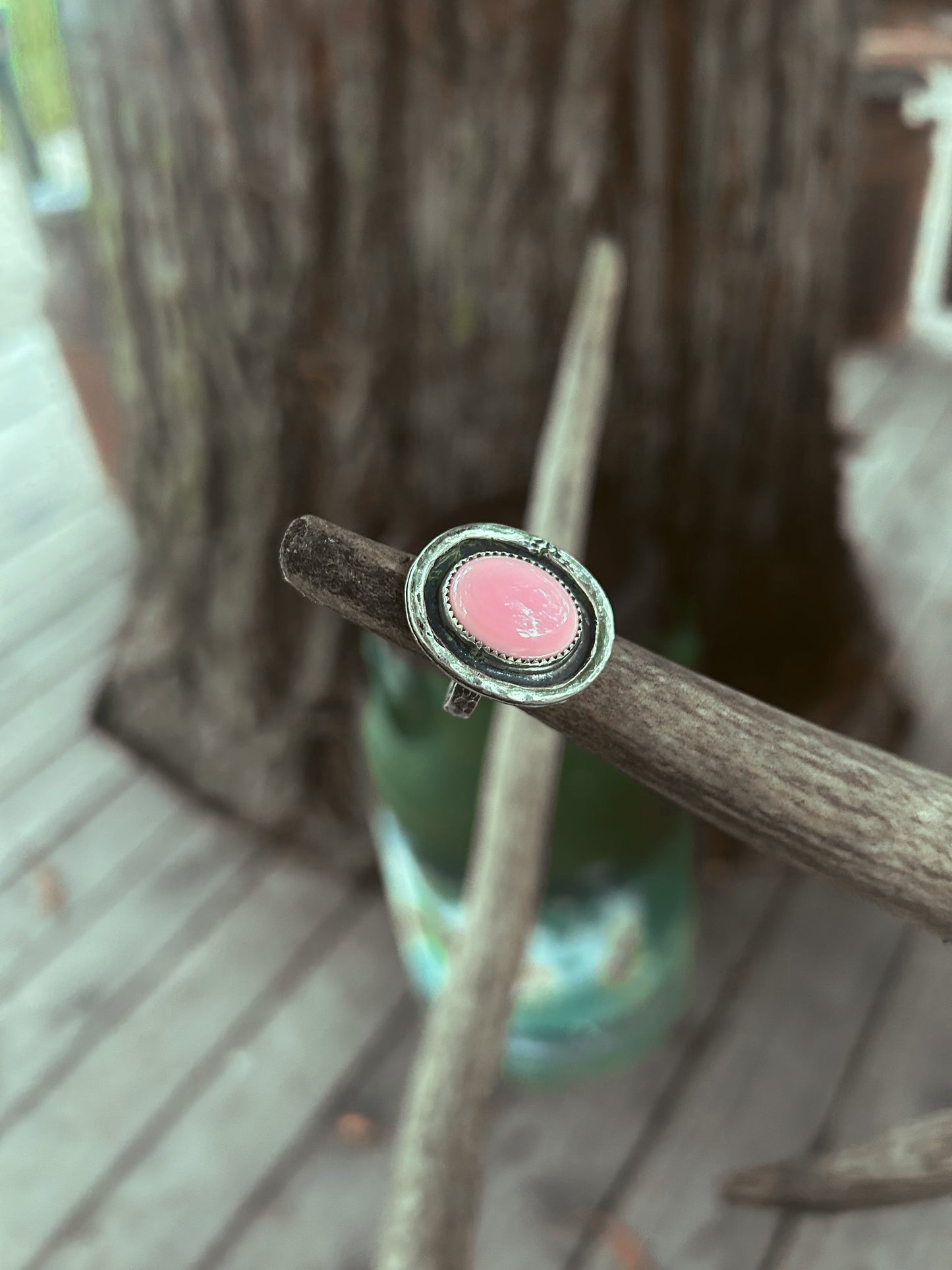 Pink Conch Halo Ring Size 7